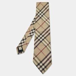 Pre Owned Burberry Beige Giant Check Silk Traditional Tie