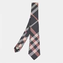 Pre Owned Burberry London Pink/Grey Nova Checks Silk Tie 