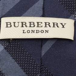 Pre Owned Burberry London Navy Blue Check Silk Tie