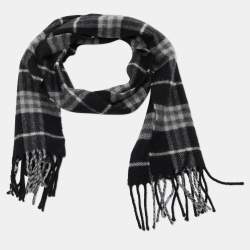 Burberry Black Checkered Wool & Cashmere Fringed Muffler