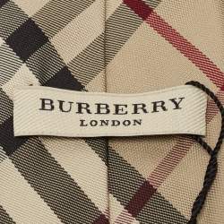Pre Owned Burberry Beige Giant Check Silk Tie