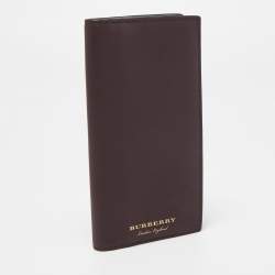 Pre Owned Burberry Burgundy Textured Leather Long Bifold Wallet