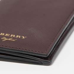 Pre Owned Burberry Burgundy Textured Leather Long Bifold Wallet
