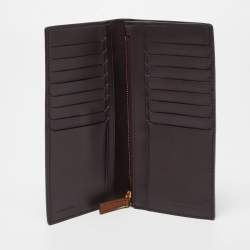 Pre Owned Burberry Burgundy Textured Leather Long Bifold Wallet