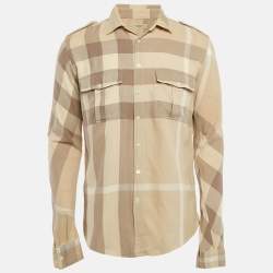 Burberry Beige Checked Cotton Long Sleeve Shirt M