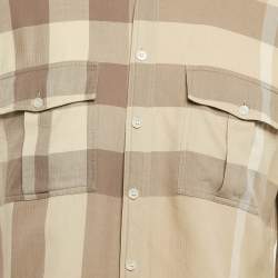 Burberry Beige Checked Cotton Long Sleeve Shirt M
