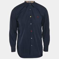 Burberry London Navy Blue Cotton Button Front Shirt L