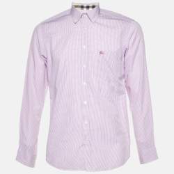 Burberry Pink Pin Checked Cotton Button Down Shirt M
