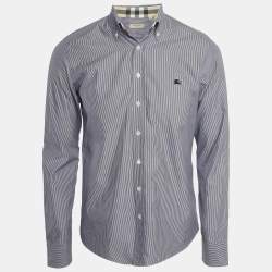 Burberry London Blue Stripe Cotton Button Front Full Sleeve Shirt M