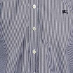 Burberry London Blue Stripe Cotton Button Front Full Sleeve Shirt M