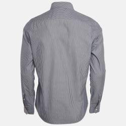 Burberry London Blue Stripe Cotton Button Front Full Sleeve Shirt M