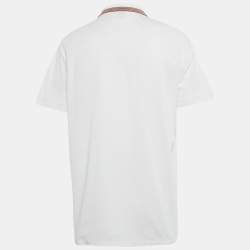 Pre Owned Burberry White Stripe Trim Cotton Polo T-Shirt XXL
