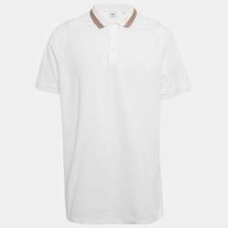 Pre Owned Burberry White Stripe Trim Cotton Polo T-Shirt XXL 