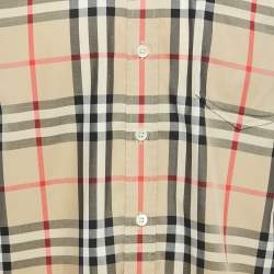 Pre Owned Burberry London Beige Nova Check Cotton Long Sleeve Button Down Shirt L