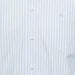 Pre Owned قميص بربري لندن قطن أبيض/أزرق مخطط فلورنسا مقاس متوسط