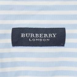 Pre Owned قميص بربري لندن قطن أبيض/أزرق مخطط فلورنسا مقاس متوسط