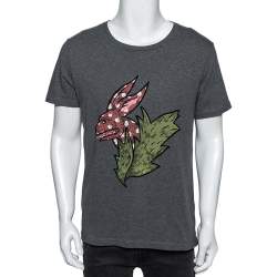 Burberry London Grey Cotton Flocked Beast Printed T-Shirt L