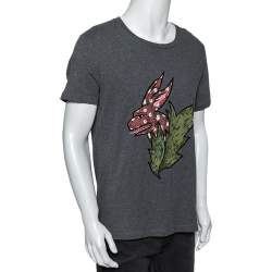 Burberry London Grey Cotton Flocked Beast Printed T-Shirt L