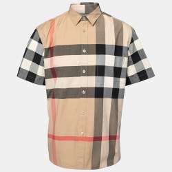 Burberry Beige Checked Cotton Button Front Short Sleeve Shirt XXL