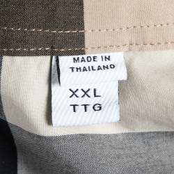 Burberry Beige Checked Cotton Button Front Short Sleeve Shirt XXL