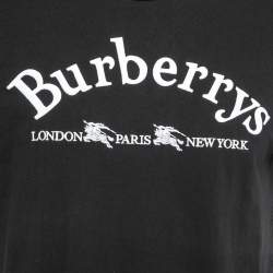 Burberry London Black Logo Embroidered Cotton Half Sleeve T-Shirt L