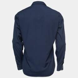 Burberry London Navy Blue Cotton Button Front Full Sleeve Shirt M
