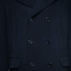 Pre Owned Burberry London Vintage Navy Blue Wool Double Breasted Coat M