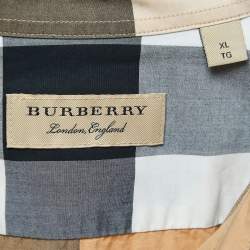 Burberry London Beige Plaid Cotton Button Front Full Sleeve Shirt XL