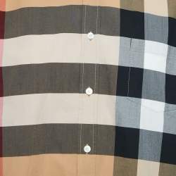 Burberry London Beige Plaid Cotton Button Front Full Sleeve Shirt XL