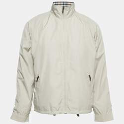 Burberry London Beige Logo Embroidered Synthetic Zip Front Jacket S