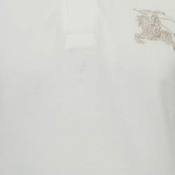 Burberry White Logo Embroidered Cotton Pique Slim Fit Polo T-Shirt S