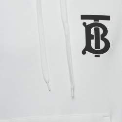 Burberry White Cotton Knit Logo Applique Detail Hoodie XS