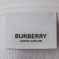 Burberry White Cotton Knit Logo Applique Detail Hoodie XS