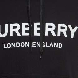 Burberry Black Logo Print Cotton Knit Hoodie XS