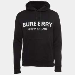 Burberry Black Logo Print Cotton Knit Hoodie XS