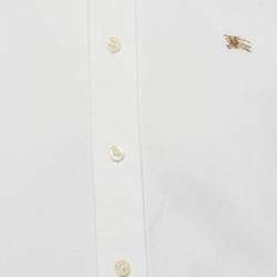 Burberry London White Logo Embroidered Cotton Short Sleeve Shirt M