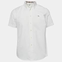 Burberry London White Logo Embroidered Cotton Short Sleeve Shirt M