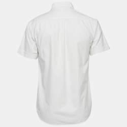 Burberry London White Logo Embroidered Cotton Short Sleeve Shirt M