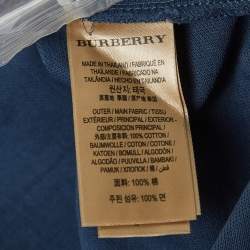 Burberry London Blue Logo Embroidered Cotton Knit Long Sleeve Polo T-Shirt XXL