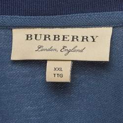 Burberry London Blue Logo Embroidered Cotton Knit Long Sleeve Polo T-Shirt XXL