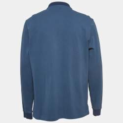 Burberry London Blue Logo Embroidered Cotton Knit Long Sleeve Polo T-Shirt XXL