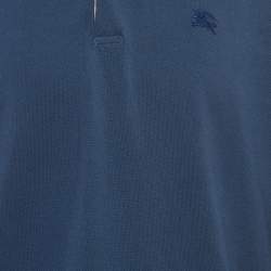 Burberry London Blue Logo Embroidered Cotton Knit Long Sleeve Polo T-Shirt XXL