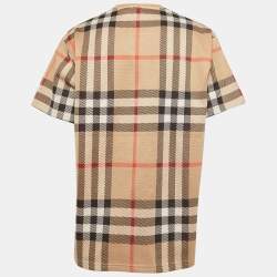 Pre Owned Burberry London Beige Checked Cotton Crew Neck T-Shirt L