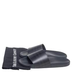 Pre Owned Burberry Black Rubber Furley Slide Flat Sandals Size 43