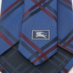 Pre Owned Burberry Blue Check Woven Jacquard Traditional Tie 