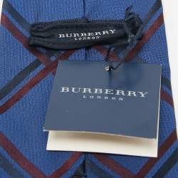 Pre Owned Burberry Blue Check Woven Jacquard Traditional Tie 