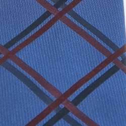 Pre Owned Burberry Blue Check Woven Jacquard Traditional Tie 