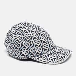 Burberry White/Blue TB Monogram Cotton Baseball Cap L