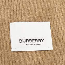 Burberry Brown Logo Embroidered Cashmere Knit Ghost Crest Scarf 