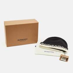 Pre Owned Burberry Black Logo Intarsia Cashmere Beanie